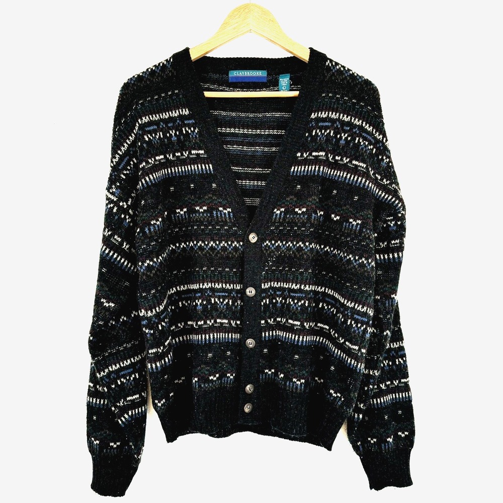 VTG 80s 90s Claybrooke Cardigan Men's  L Wool Blend Grandpa Casual Grunge